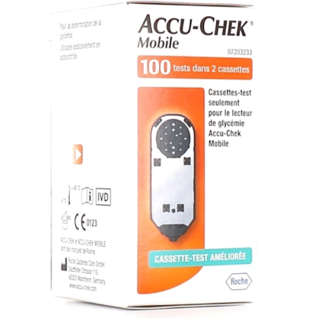 Cassette Test - Blood Glucose Monitoring - Accu-Chek MOBILE - 100 tests in 2 cassettes