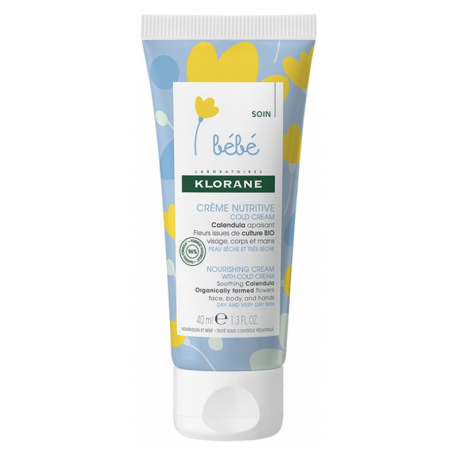 Crème Nutritive Cold Cream - Calendula Apaisant - Klorane Bébé - 40 ml