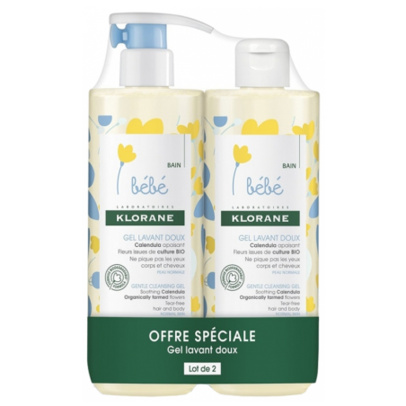 Gel Lavant Doux - Au Calendula Apaisant - Klorane Bébé - 2x500ml