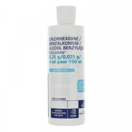 Chlorhexidine/Benzalkonium/Benzyl Alcohol Biogaran 0,25 g / 0,025 g / 4 ml - Antiseptic Solution - Biogaran - 250 ml