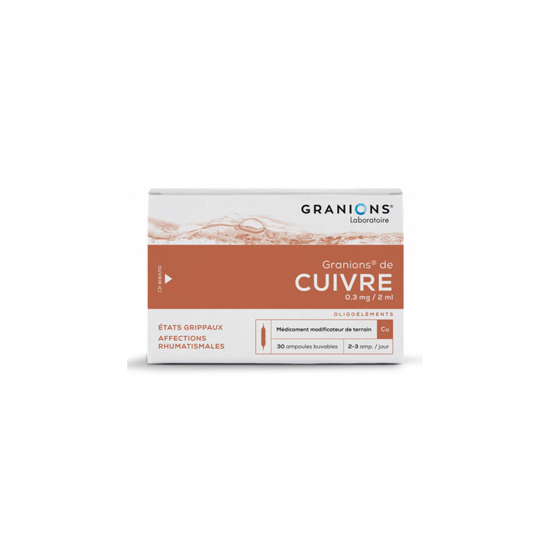 Granions de Cuivre - Etats Grippaux - Oligothérapie - 30 Ampoules Buvables