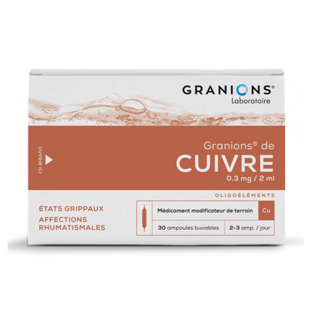 Granions de Cuivre - Etats Grippes - Oligothérapie - 30 Ampoules Buvables