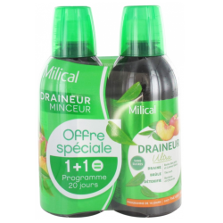 Milical Draineur - Détoxifiant & Draineur - Ultra Goût Thé Vert/Pêche - 2 X 500ml