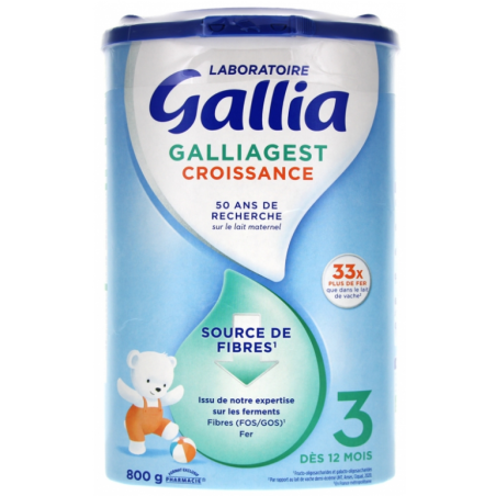 Lait Galliagest Croissance - Sources de Fibres - 3eme Age - Dès 12 Mois - Gallia - 800 G
