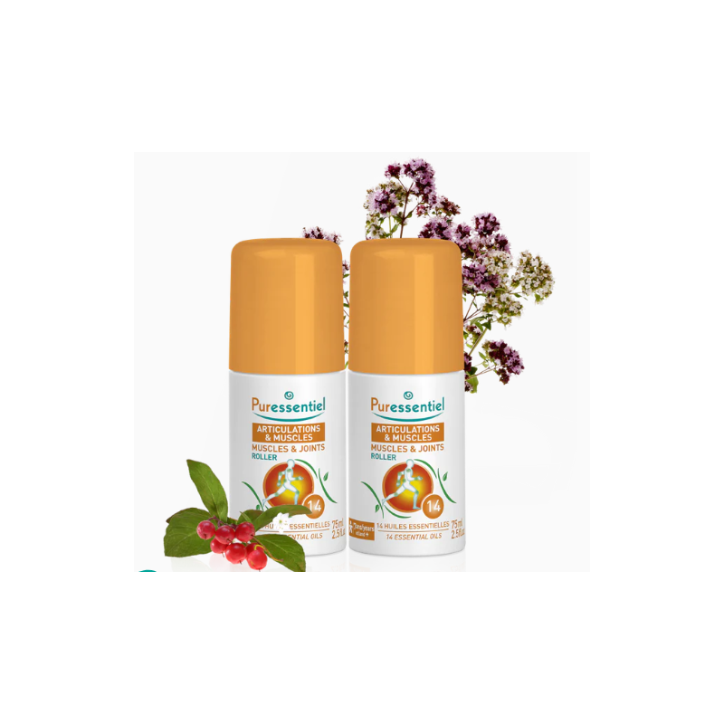 Articulations et Muscles Roller Aux 14 Huiles Essentielles, Puressentiel lot de 2 x 75 ml