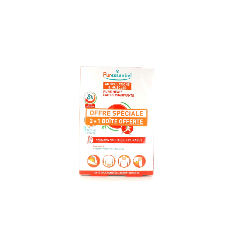 Articulations et Muscles Patchs Chauffants Pure Heat, Puressentiel, 3 patchs Lot 2 boîtes + 1 offerte