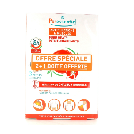 Joints and Muscles Pure Heat Heating Patches, Puressentiel, 3 patches Lot 2 boxes + 1 free