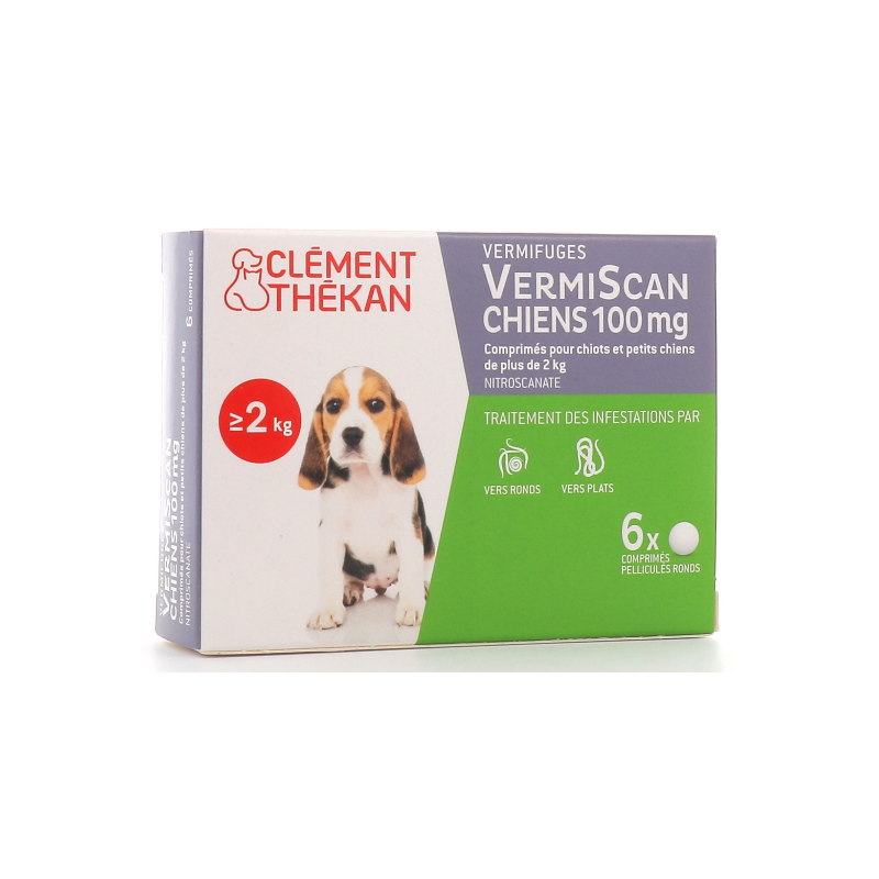 VermiScan Chiens 100mg - Vers Ronds & Plats - Clément Thékan - 6 Comprimés