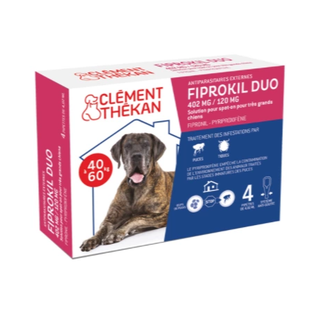 Fiprokil Duo - Antiparasitaires - Chiens 40 à 60 kg - Clément Thékan - 4 Pipettes