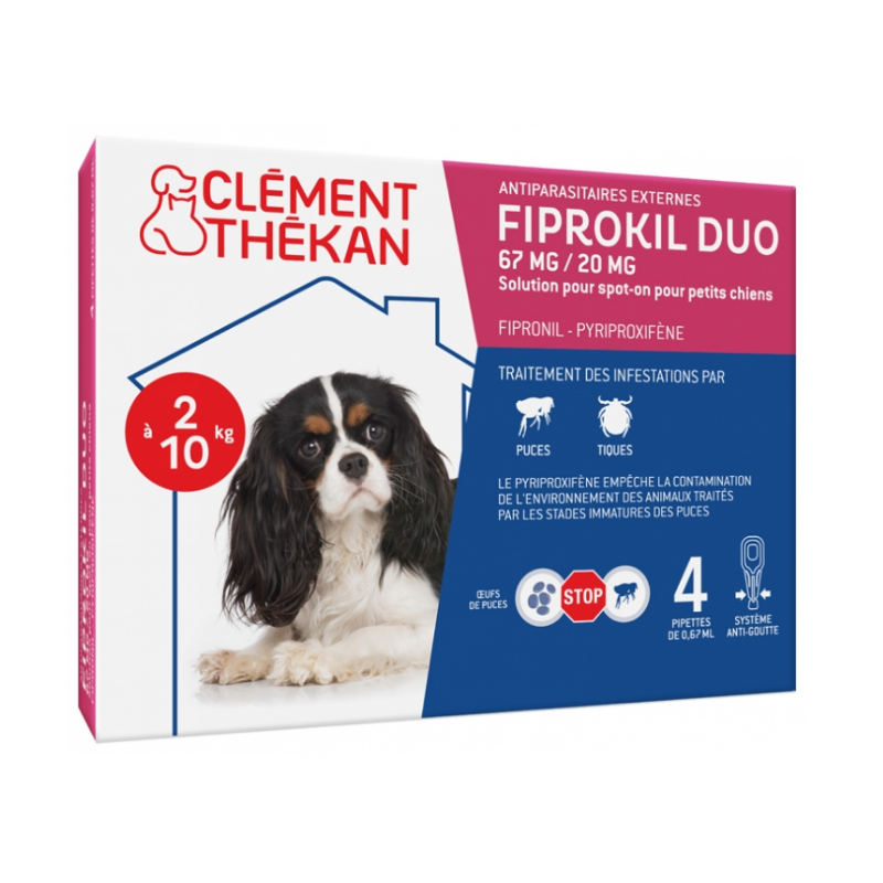 Fiprokil Duo - Antiparasitaires - Chiens de 2 à 10 kg - Clément Thékan - 4 Pipettes