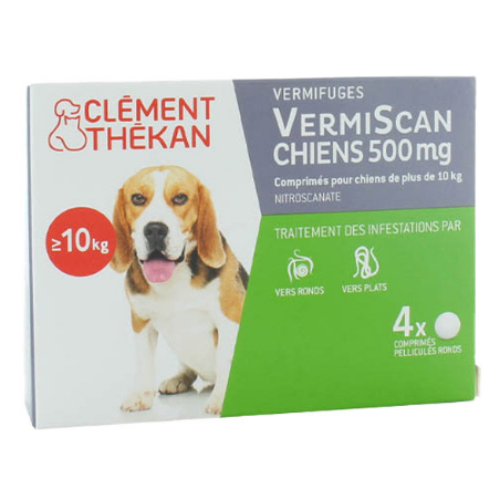 VermiScan 500mg - Round & Flat Worms - Adult Dogs - Clément Thékan - 4 tablets