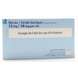 Borax/Acide Borique 12mg/18mg par ml - Biogaran conseil - 20 Récipients Unidoses de 5ml
