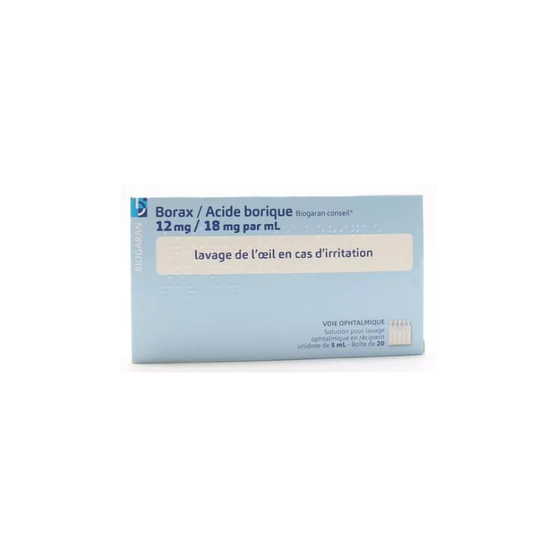 Borax/Acide Borique 12mg/18mg par ml - Biogaran conseil - 20 Récipients Unidoses de 5ml