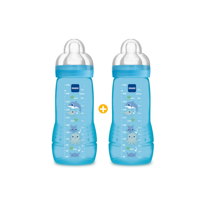 Set of 2 MAM Baby Bottles - Crocodile Blue - +6 months 2 X 330ml Mam
