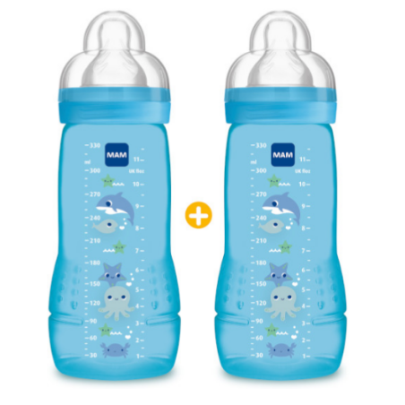 Set of 2 MAM Baby Bottles - Crocodile Blue - +6 months 2 X 330ml Mam