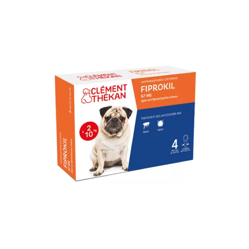 Fiprokil 67 mg - Petits Chiens de 2 kg à 10 kg - 4 Pipettes de 0.67 ml