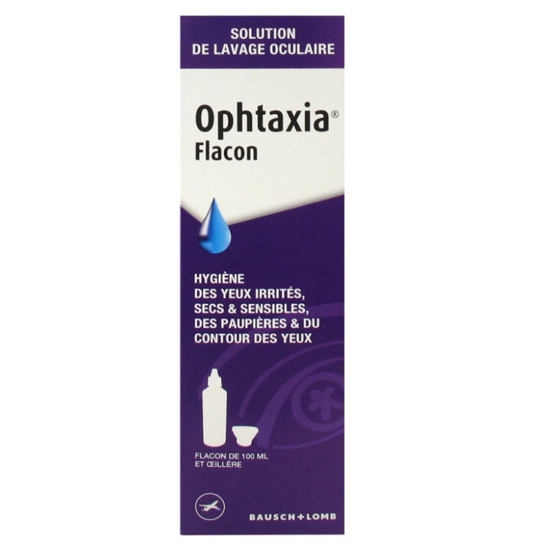 Ophtaxia - Solution de Lavage Oculaire - Flacon de 100 ml et Oeillère