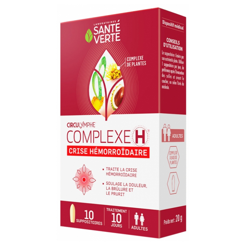 Circulymphe Complexe H - Crise Hémorroïdaire - 10 suppositoires - Santé verte