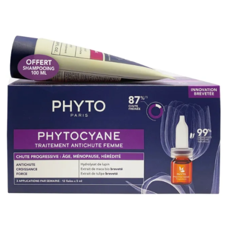 PhytoCyane - Traitement AntiChute Chute Progressive - Phyto - 12 x 5ml + Shampooing Offert