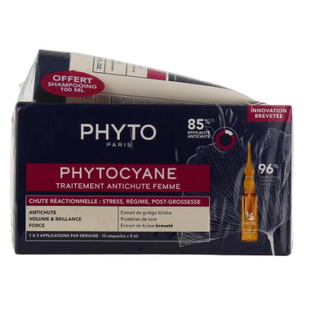 AntiHair Loss Treatment - Reactional Hair Loss - PhytoCyane - 12 x 5ml + Free Shampoo