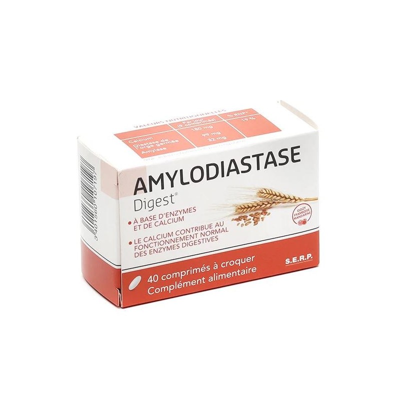  Amylodiastasedigest, Complément Alimentaire, Goût Framboise-Mandarine - 40 Comprimés à Croquer - Amylodiastase