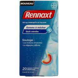 Rennaxt - Brûlures d'Estomac & Digestion difficile - Bayer - 20 Gommes à mâcher