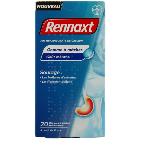 Rennaxt - Brûlures d'Estomac & Digestion difficile - Bayer - 20 Gommes à mâcher