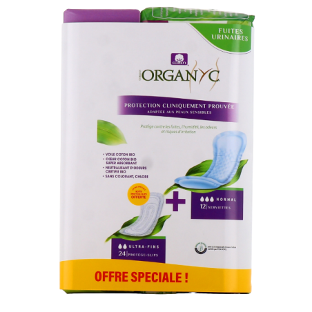 Offre Organyc coton Serviette Fuites urinaires Normal + Protège-Slips Ultra-Fins