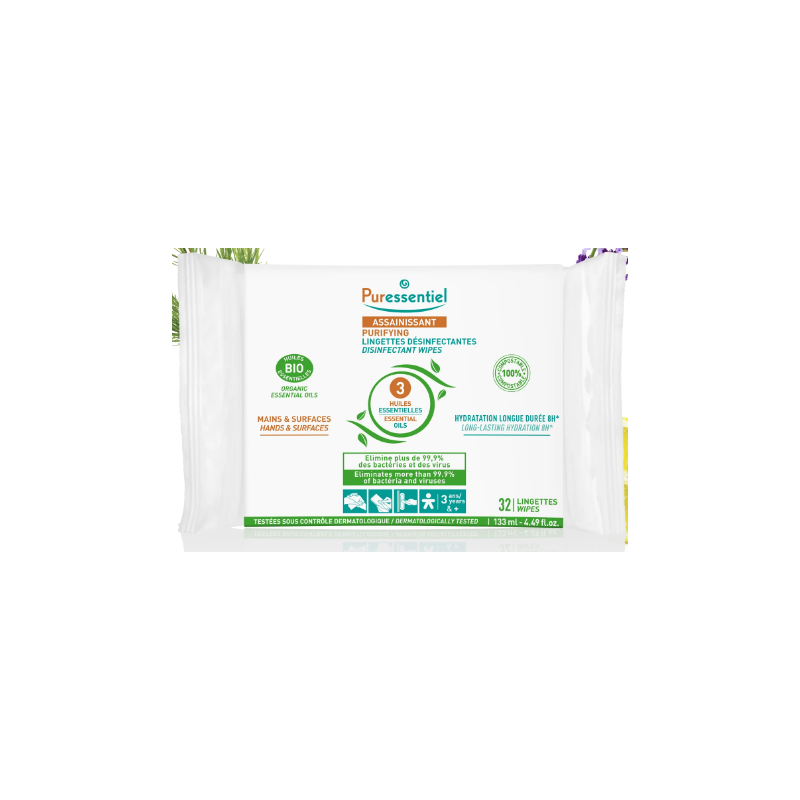 Sanitizing Disinfectant Wipes - Hands & Surfaces - Puressentiel - 32 wipes