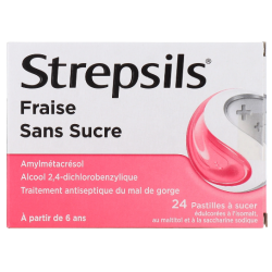 Strepsils Fraise Sans Sucre Mal De Gorge Pastille A Sucer, Boite de 24
