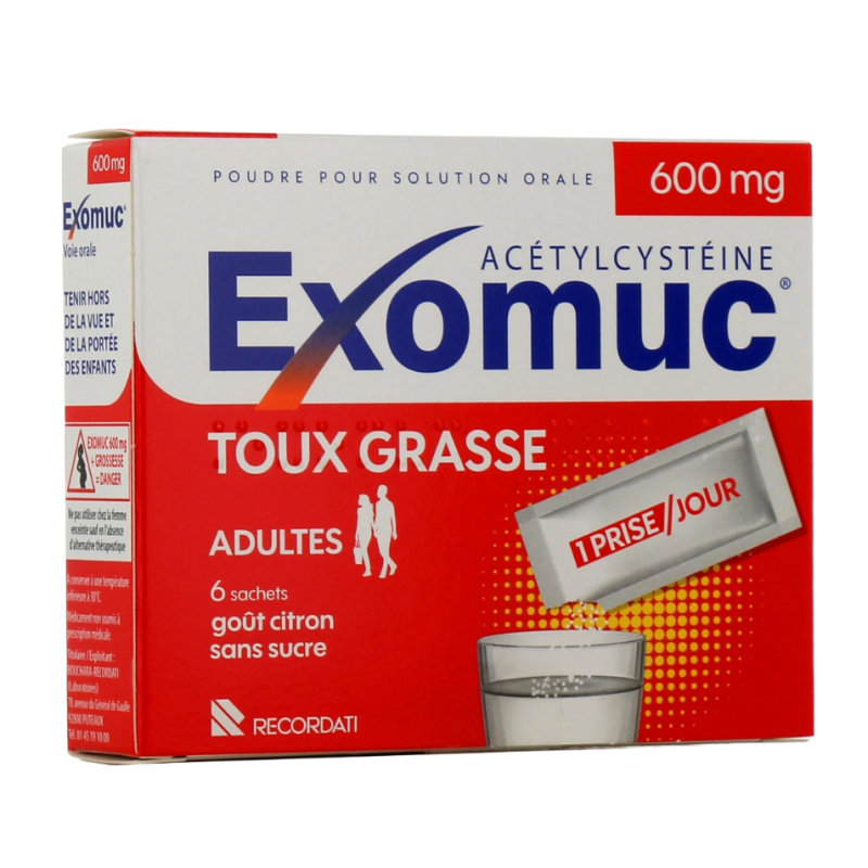  Exomuc - Toux Grasse - Acétylcystéine - 600mg - 6 sachets - Bouchara
