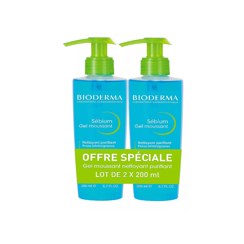 Offre Lot Sébium Gel Moussant - Nettoyant Purifiant - Bioderma - 2 X 200 ml