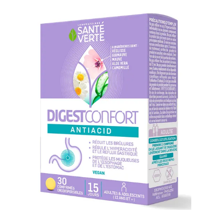 DigestConfort Antacid - Burns, Acidity - Santé Verte - 30 Orodispersible tablets