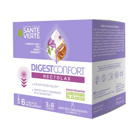 DigestConfort Rectolax - Evacuation des Selles - Santé Verte - 6 Canules de Microlavement