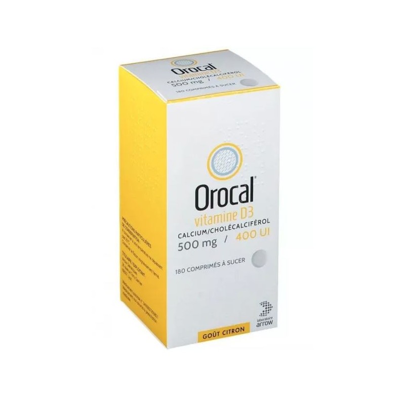Orocal Vitamine D3, Calcium 500 mg/ Vitamine D3 400 UI, 180 Comprimés à Sucer