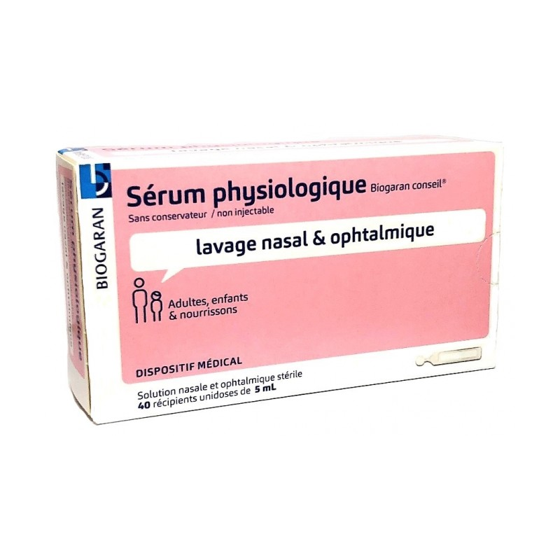 Physiological Saline Solution - Nasal & Ophthalmic cleansing - Biogaran - 40 single doses