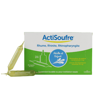 Actisoufre 4 mg/50 mg par 10 ml Suspension Buvable ou Nasal, Boite De 30 Ampoules
