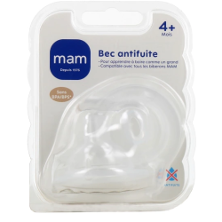 Tetine Bec Anti-Fuites MAM, lot de 2, +4 mois, Adaptable sur tous les biberons MAM