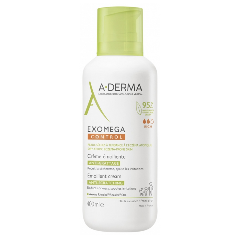 Crème Emolliente Exomega - Anti-grattage - Peaux Sèches - Eczéma - A-Derma - 400 ml