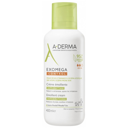 Crème Emolliente Exomega - Anti-grattage - Peaux Sèches - Eczéma - A-Derma - 400 ml