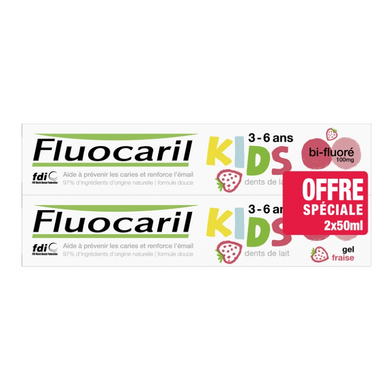 Toothpaste - Protect Milk Teeth - Strawberry Gel - Children 3-6 years - Fluocaril - 2x50 ml
