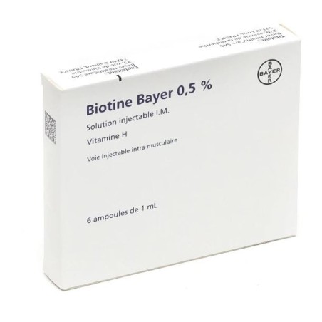 Biotine 0.5%, Vitamine  H, solution injectable I.M, 6 ampoules de 1ml, traitement de la perte des cheveux