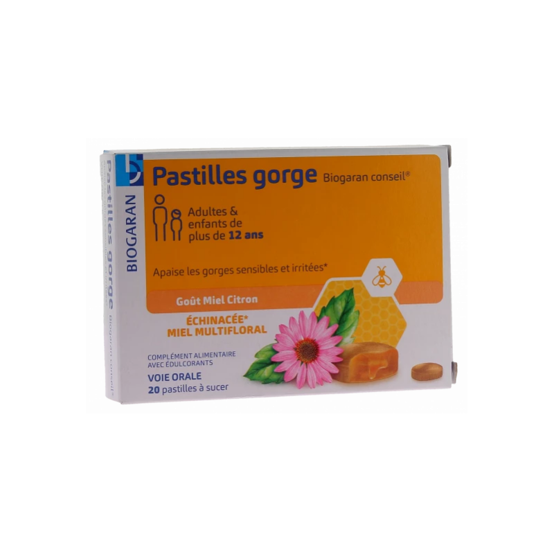 Pastille Gorge - Apaise les Gorges Irritées & Sensibles - Biogaran Conseils - 20 Pastilles