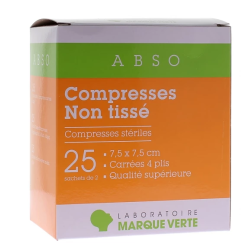 Compresses Non tissé - 7,5 x 7,5 cm - 25 sachets de 2 - Marque Verte - Marque Verte