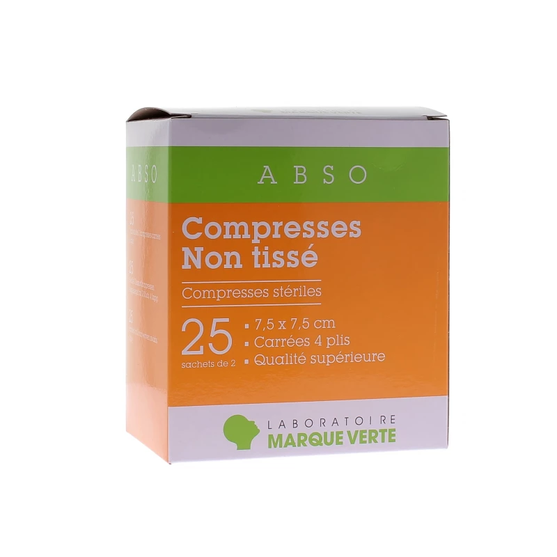 Compresses Non tissé - 7,5 x 7,5 cm - 25 sachets de 2 - Marque Verte - Marque Verte