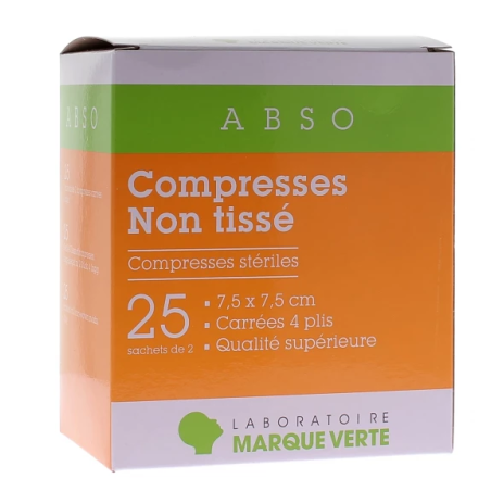 Compresses Non tissé - 7,5 x 7,5 cm - 25 sachets de 2 - Marque Verte - Marque Verte