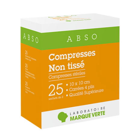 Compresses Non tissé - 10 x 10 cm - 25 sachets de 2 - Marque Verte
