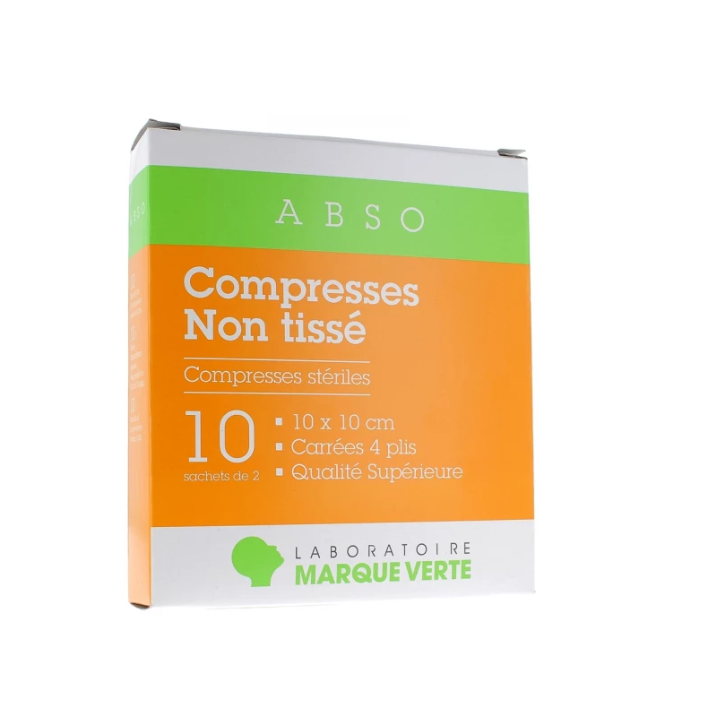 Compresses Non tissé - 10 x 10 cm - 10 sachets de 2 - Marque Verte - Marque Verte