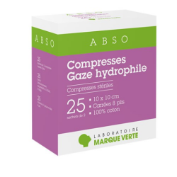 Compresses Gaze Hydrophile - 10 x 10 cm - 25 sachets de 2 - Marque Verte - Marque Verte
