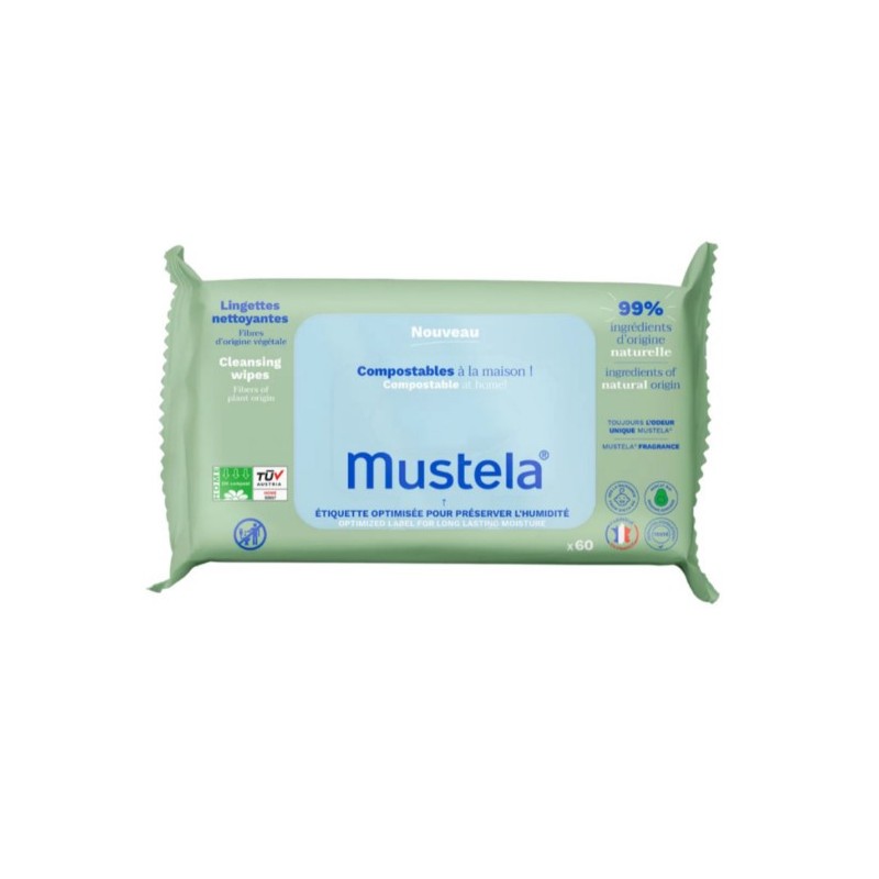 Lingettes Nettoyantes Compostables - Mustela - 60 Lingettes